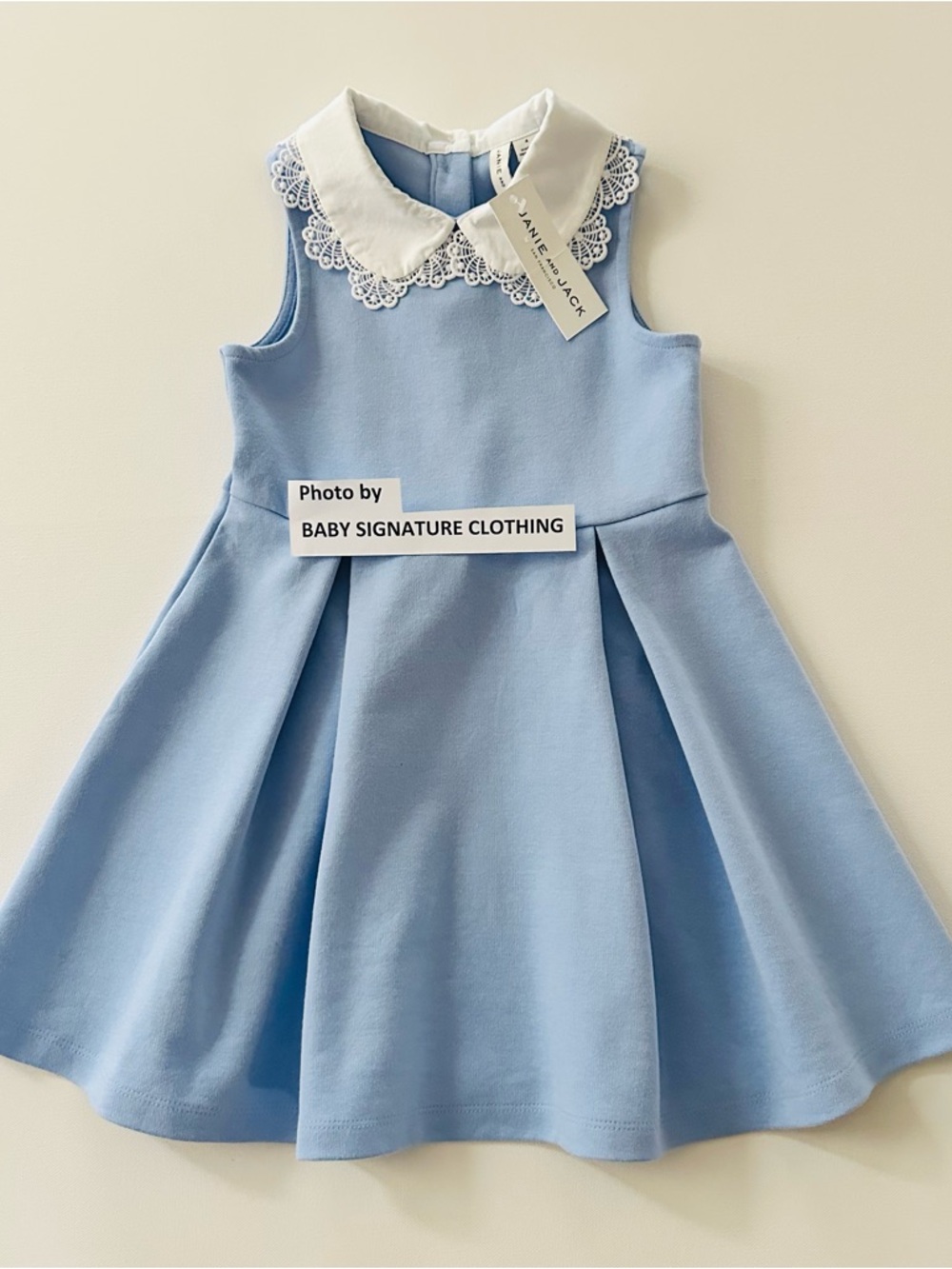 Janie and Jack Girls 4 Light Blue Dress with White Lace Collar Party NWT